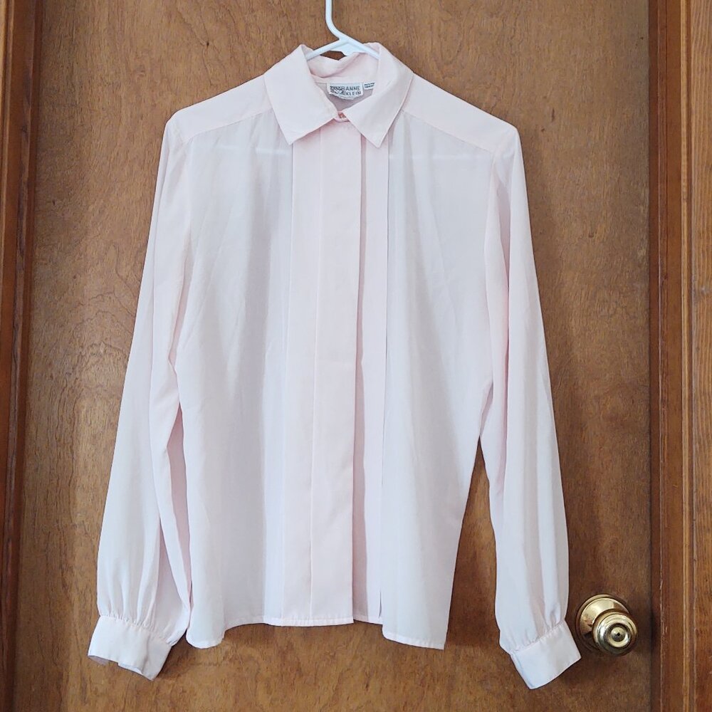ANNE KLEIN FAR NEW ASPECTS BLUSH PINK BLOUSE PLEATED WRIST COLLARD SIZE 10